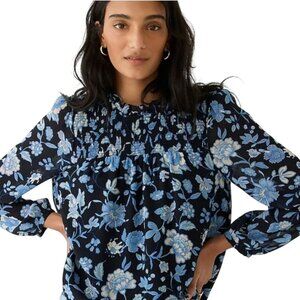 J.Crew Ruffleneck Chiffon Top Midnight Blue Floral Modest High Neck 2022 Size M